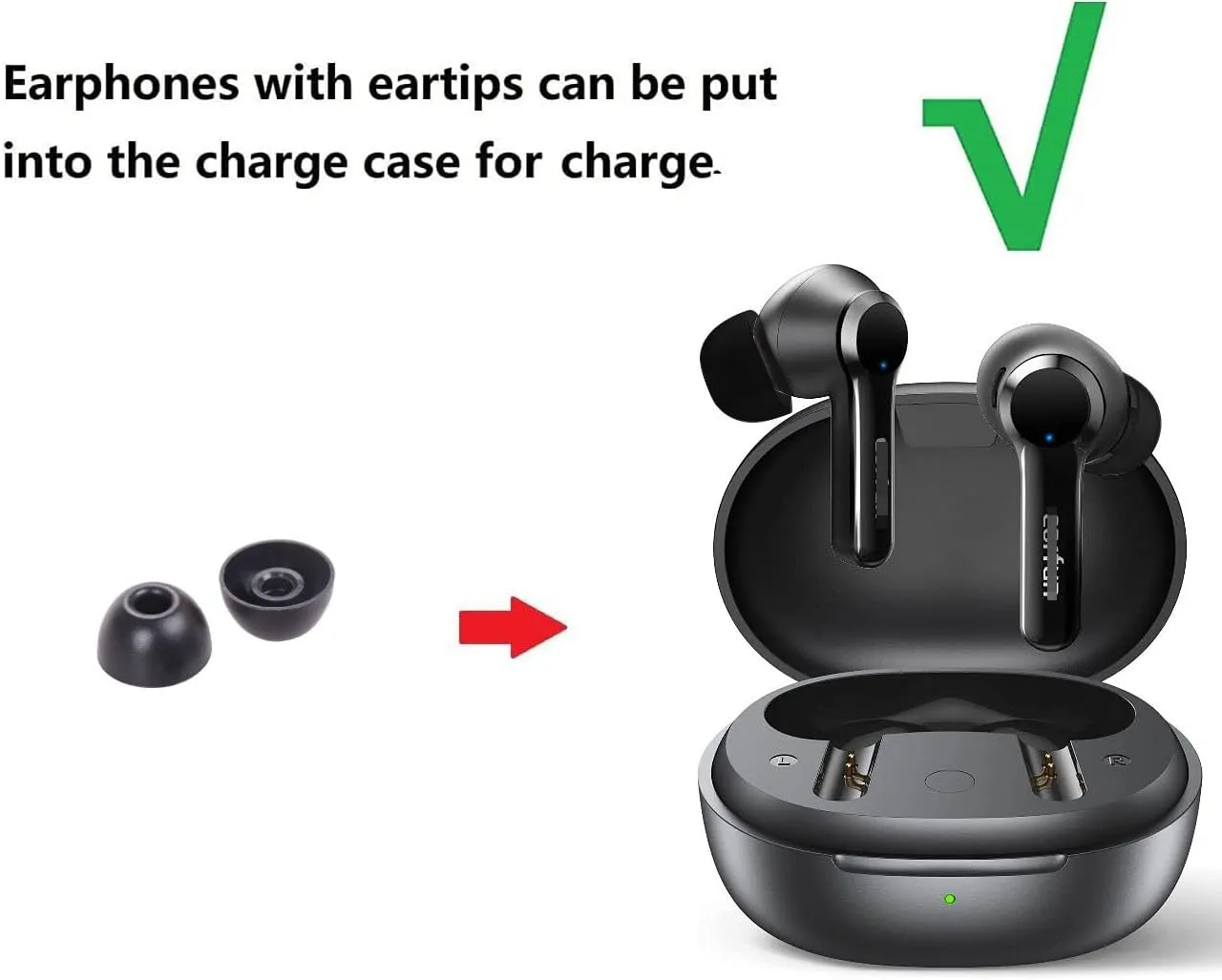 Replacement Earbuds Ear Tips Eartips Ear Cap Compatible with EarFun Air Pro 3 / Air Pro 2 / EarFun Air, S/M/L Silicone Earbuds Tip 6 Pairs,Black (713efb6p)