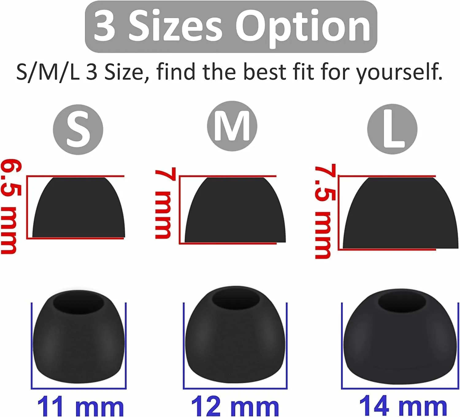 Replacement Earbuds Ear Tips Eartips Ear Cap Compatible with EarFun Air Pro 3 / Air Pro 2 / EarFun Air, S/M/L Silicone Earbuds Tip 6 Pairs,Black (713efb6p)