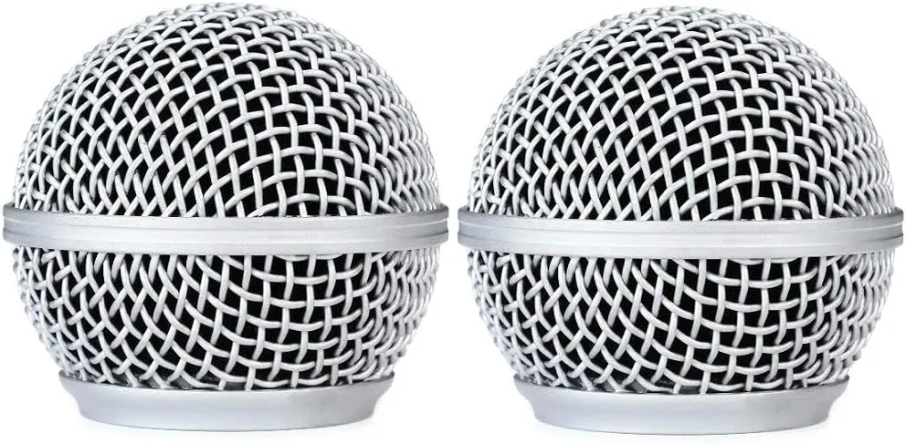 Replacement RK143G SM58 Replacement Grille for Shure SM58 Dynamic Vocal Microphone with Inner Windscreen, Silver Color, 2 Pack
