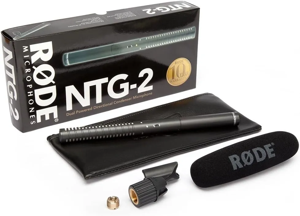 Rode NTG-2 Dual Powered Condenser Mic Bundle with Cable, Handheld Boom Pole Deadcat