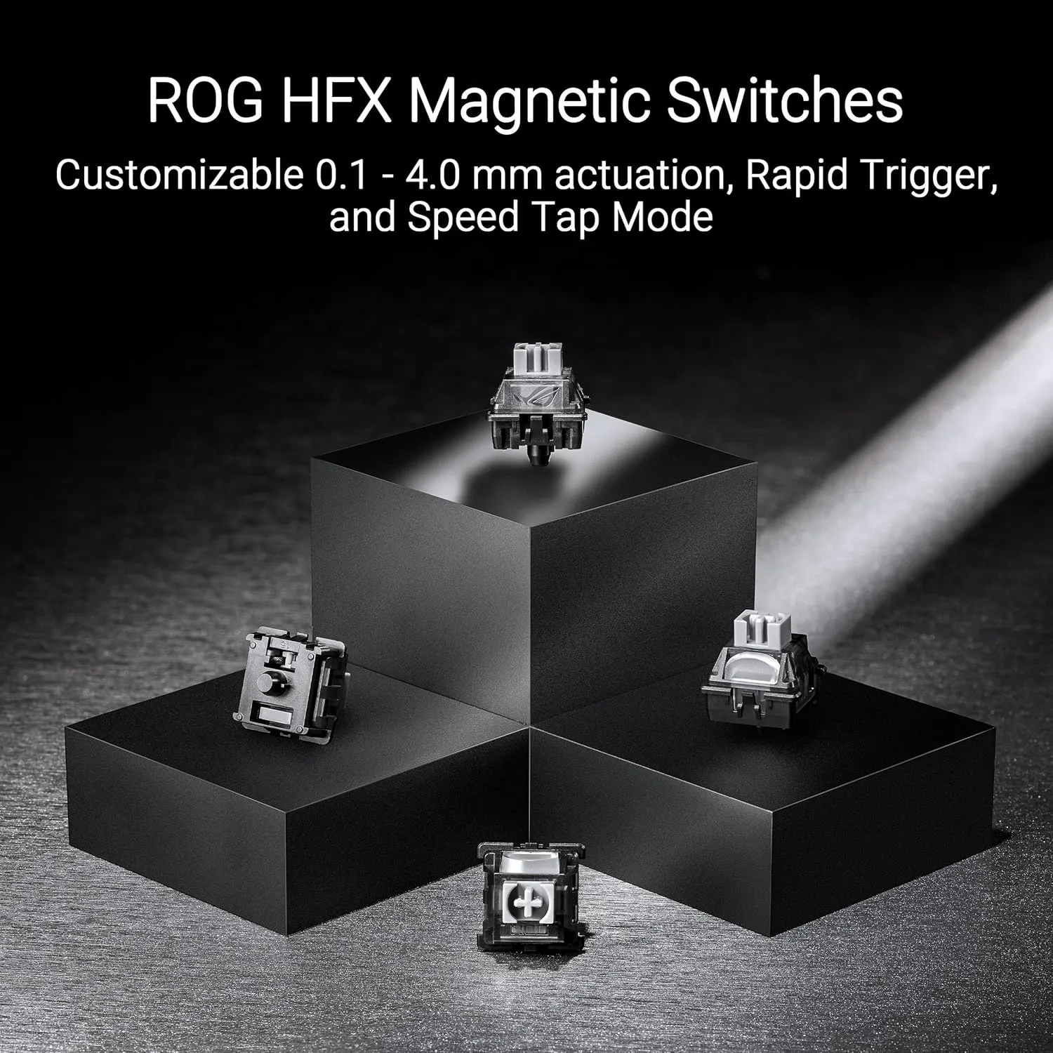 ROG Falchion Ace HFX 65% gaming keyboard with ROG HFX magnetic switches, rapid trigger toggle, 8000 Hz polling rate, three-layer dampening foam, silicone gasket mount, touch panel and protective cover