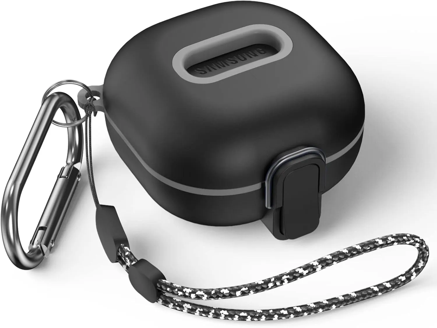 Secure Lock Case for Samsung Galaxy Buds 2 Pro/ Buds 2/ Buds Pro/ Buds Live, WOFRO Shock-Absorbing Protective Cover TPU Hard Shell with Lanyard and Keychain[One-Click pop] (Black)