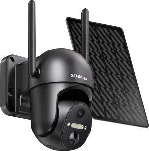 SEHMUA Solar Security Cameras Wireless Outdoor, 2K 360 View Battery Powered Outdoor Camera, WiFi Home Security with Spotlight Color Night Vision, PIR Sensor