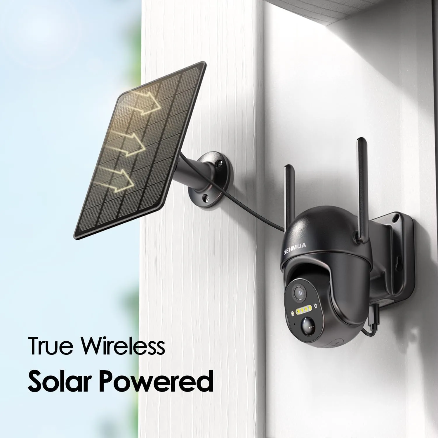 SEHMUA Solar Security Cameras Wireless Outdoor, 2K 360 View Battery Powered Outdoor Camera, WiFi Home Security with Spotlight Color Night Vision, PIR Sensor