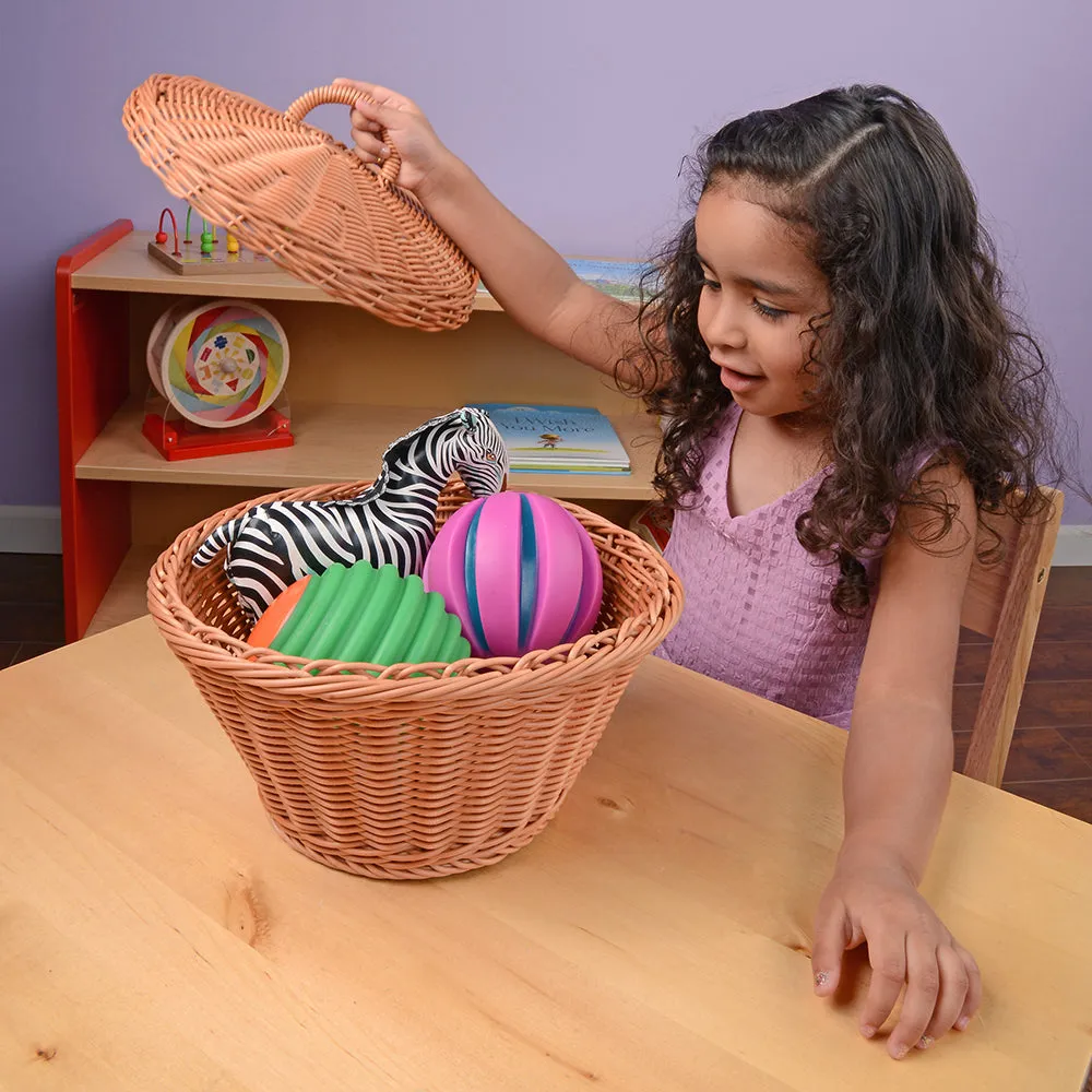Set of 3 Durable Round Storage Baskets with Lids | Natural Wicker-Style Design