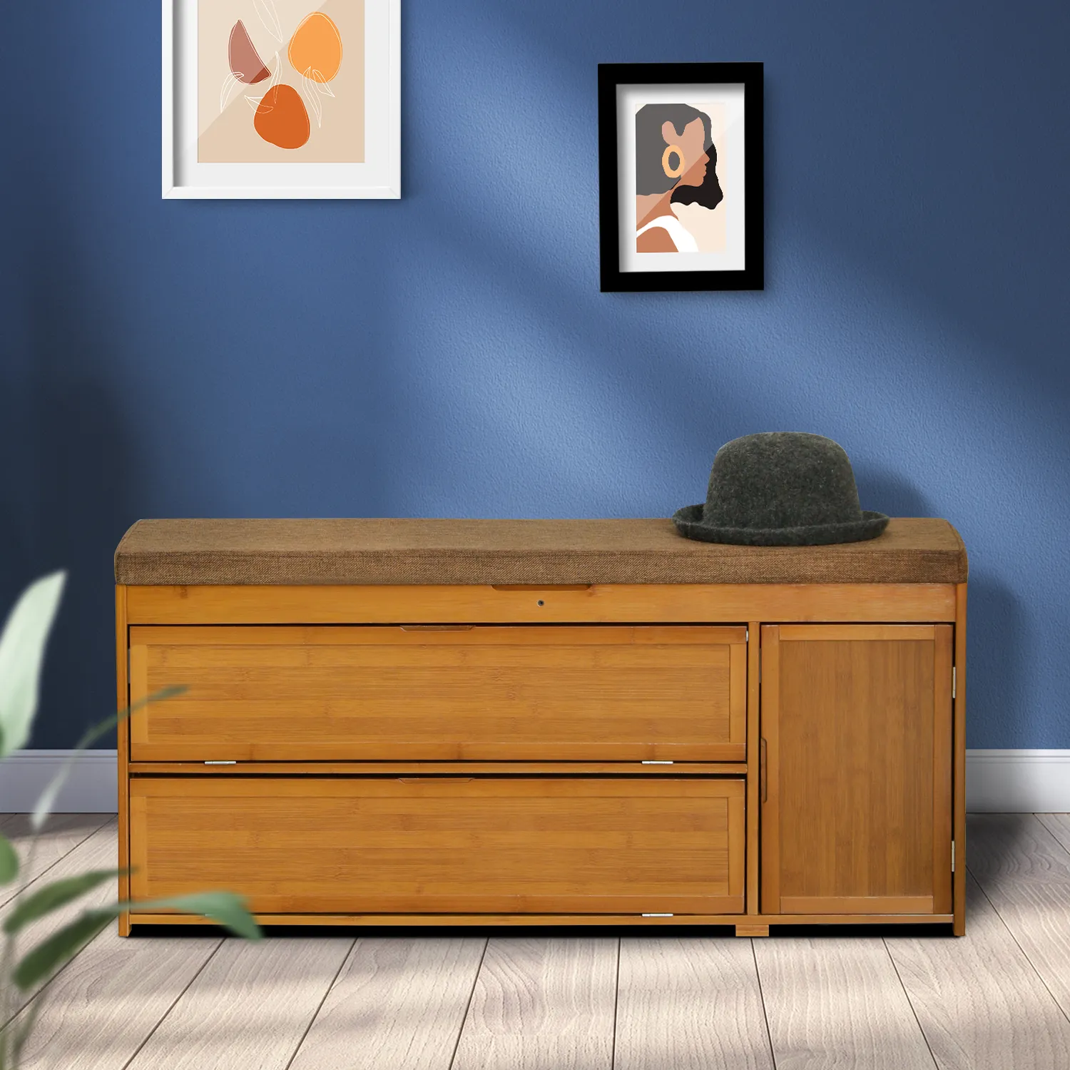 Shoe Rack Organizer Cabinet - Changing Bench - with Upholstered Flip-Open Storage & Drop Down Door - with Boots Compartment - 2 Tier - Brown