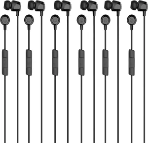 Skullcandy Jib Wired Earbuds with 3.5mm Plug, Noise Isolating Fit, Built-In Microphone Call and Track Control, Convenient for Travel (6 Pack) - Black
