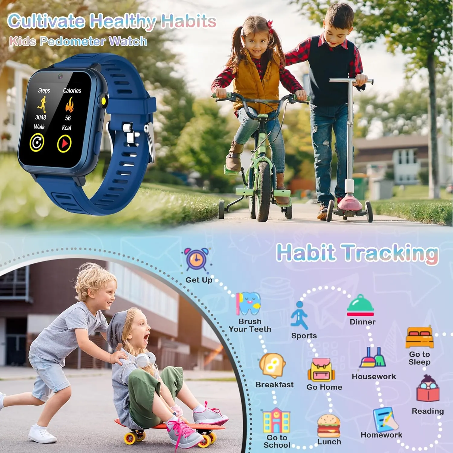 Smart Watch for Kids with 24 Games Kids Watches Touch Screen Music Player Camera Alarm Clock Calculator Flashlight Stopwatch 12/24 hr Toys for Boys Gift for Kids 3-12 Year Old