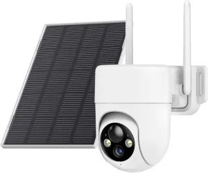 Solar Camera Outdoor Wireless, 2K Color Night Vision, Security Cameras Wireless Outdoor with 360View, 4X Zoom, Battery Powered, 2.4GHz WiFi Solar Camera, PIR Alarm, IP65 Weatherproof