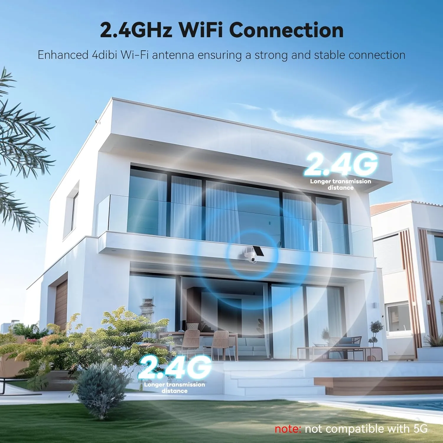 Solar Camera Outdoor Wireless, 2K Color Night Vision, Security Cameras Wireless Outdoor with 360View, 4X Zoom, Battery Powered, 2.4GHz WiFi Solar Camera, PIR Alarm, IP65 Weatherproof