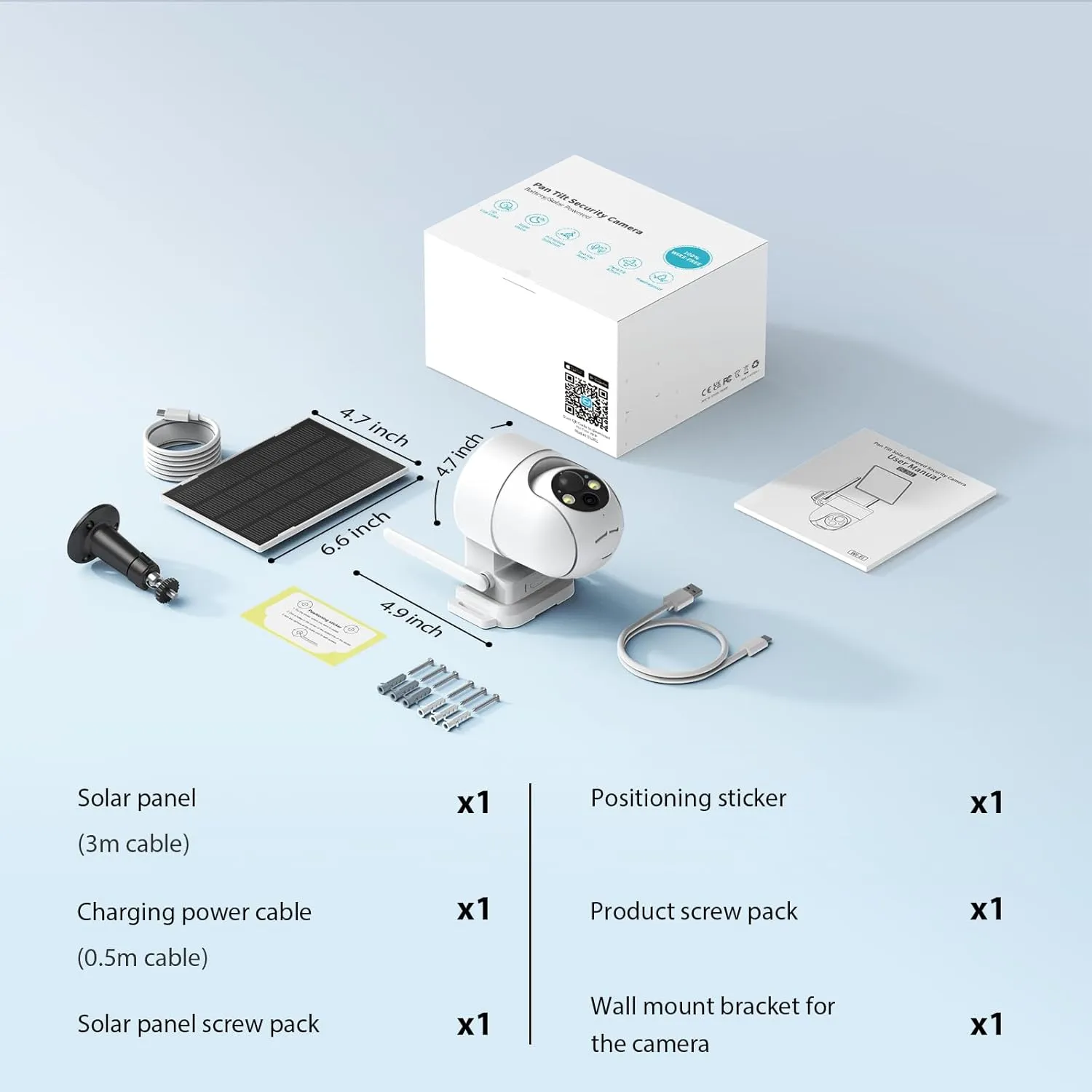 Solar Camera Outdoor Wireless, 2K Color Night Vision, Security Cameras Wireless Outdoor with 360View, 4X Zoom, Battery Powered, 2.4GHz WiFi Solar Camera, PIR Alarm, IP65 Weatherproof