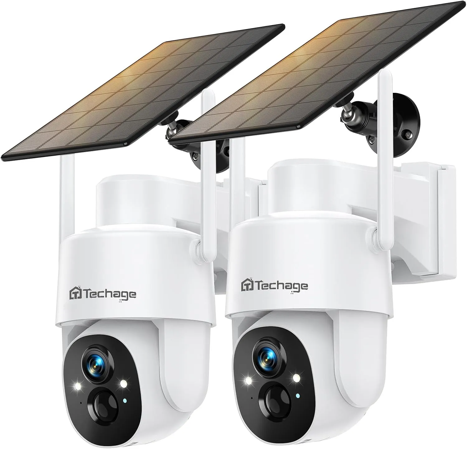Solar Security Cameras Wireless Outdoor, 2K WiFi Cameras for Home Security, 360 PTZ Surveillance Camera with PIR, Color Night Vision, 2-Way Talk, IP66 Waterproof, SD/Cloud, Work with Alexa (2 Pack)