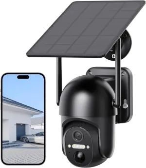 Solar Security Cameras Wireless Outdoor with 360 Panoramic View, 2K Live Video, Color Night Vision, PIR Motion Alerts, Remote Access, Support 2.4ghz WiFi Outside Camera for Home Surveillance