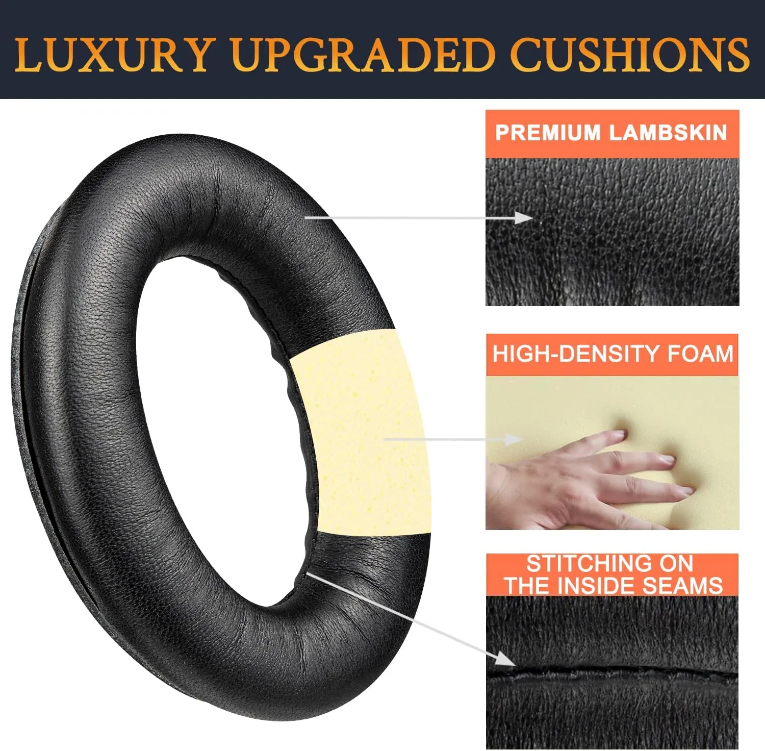 SOULWIT Lambskin Earpads Replacement for Bose QuietComfort 45 (QC45)/QuietComfort SE (QC SE)/Quiet Comfort Wireless Over-Ear Headphones, Ear Pads Cushions with High Density Foam - Brilliant Black