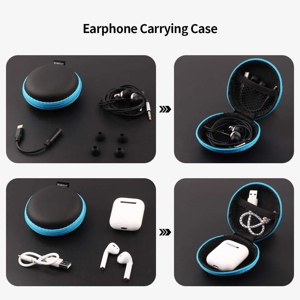 SUNGUY [5-Pack] Earphone Carry Case, Small Round Pocket Earbud Travel Carrying Case with Zipper for Smartphone Earphone, Wireless Headset, USB Cable, SD Cards Storage Bags, Masks and More