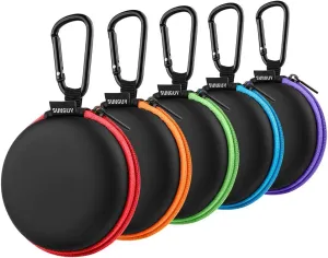 SUNGUY [5-Pack] Earphone Carry Case, Small Round Pocket Earbud Travel Carrying Case with Zipper for Smartphone Earphone, Wireless Headset, USB Cable, SD Cards Storage Bags, Masks and More