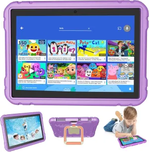 Tablet for Kids, 10 Inch Android Tablet, 4GB 64GB, Octa-core CPU,WiFi, 8000mAh,1280 * 800 HD Display, Kids Content, Parental Control, Children Ages 3-12 Purple