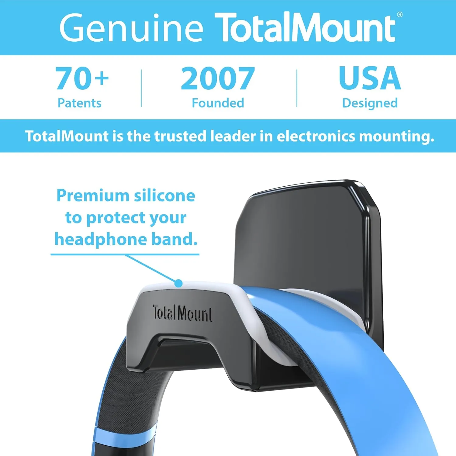 TotalMount Gaming Headset Hangers  Include Removable Adhesive Strips for Easy, Damage-Free Wall, Desk, or PC Mounting (Black Headphone Hooks with Premium Silicone Cradles  Two Pack)