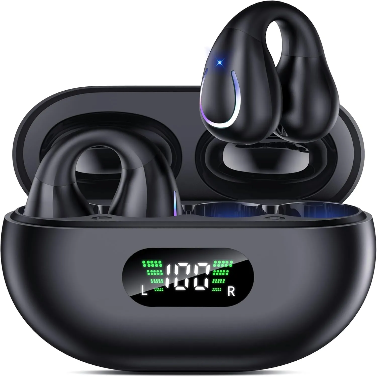 True Open Ear Headphones Wireless 40H Playtime, 16.2mm Stereo Bass, Bluetooth 5.3 & Ambient Awareness, LED Power Display for Running/Cycling