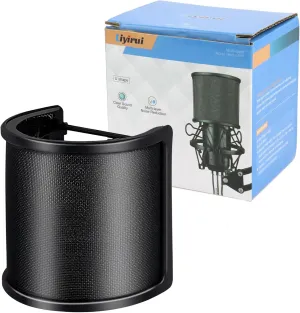 U-Shaped Mic Pop Filter,Liyirui Upgraded Three Layers[Metal Mesh & Foam & Etamine Layer] Mic Shield Mask for 35mm to 50mm Microphone for Recording Studio,Videos, Streaming, Podcast (Black, Small)