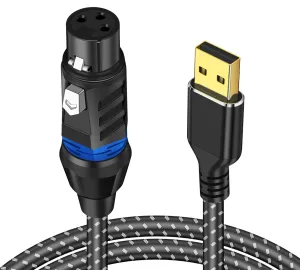 USB Microphone Cable, 10FT XLR Female to USB Microphone Cable Mic Link Converter Cable for Microphones or Recording Karaoke Sing, Compatible with Dynamic Microphones, Windows, Laptop, Mac OS
