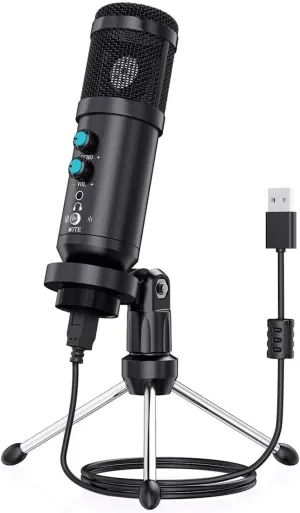 USB Microphone, Metal Condenser Microphones, Multipurpose Vocal Mic Kit with Tripod Stand Computer Mobile Game Noise Cancelling Microphone
