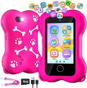 VATOS Kids Smart Cell Phone Toy for Girls Boys, Cute Paw Bone Kid Mobile Phone 2.8" Touchscreen HD Dual Camera with Anti-Collision Silicone Case, 8GB Memory Card, Birthday Gift for Kids 3-10 Years Old