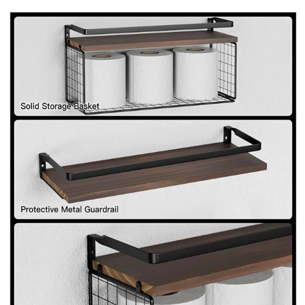 Versatile Wall-Mounted Floating Shelf with Storage Baskets