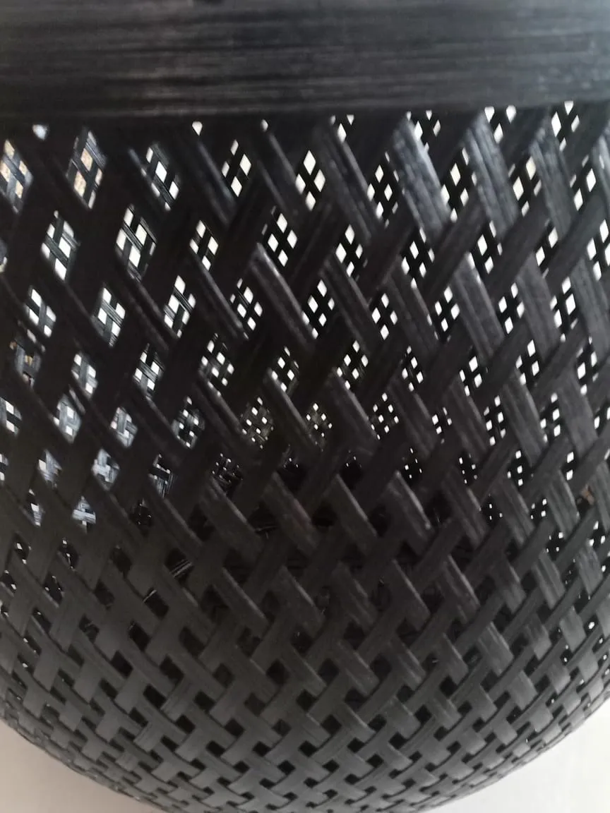 White & Black Bamboo Basket Sets With Natural Handles