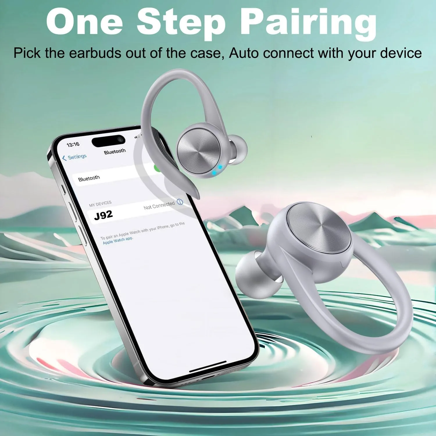 Wireless Earbuds 60H Playtime Earphones Wireless Bluetooth Ear Buds Charging Case Digital Display Earbuds with Ear Hooks for Sports/Workout/Running in-Ear Headphones for TV/Phone/Laptop (Grey)