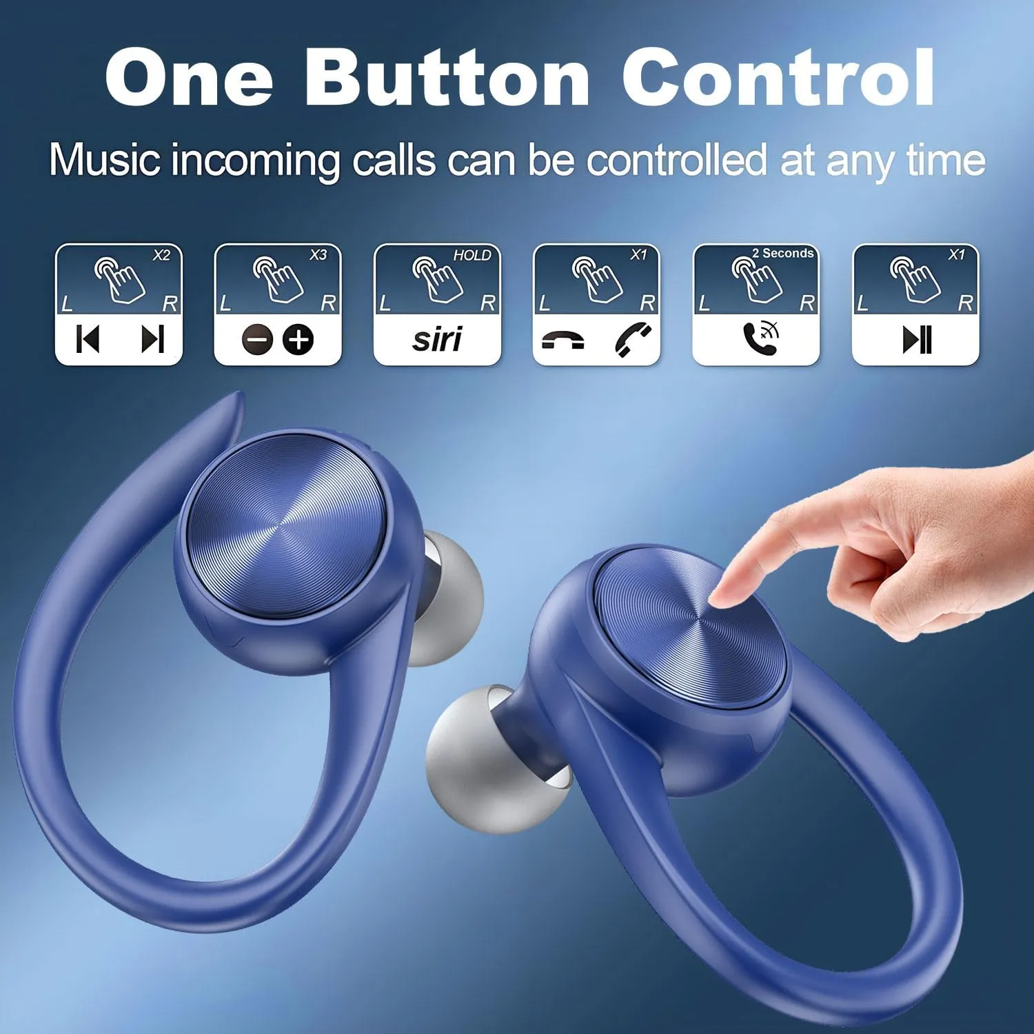 Wireless Earbuds 60hrs Bluetooth 5.3 Headphone Sport, 2024 Bluetooth Earbuds Stereo Deep Bass Over Ear Bud with Earhooks, ENC Noise Cancelling Mic, IPX7 Waterproof Earphone for Workout/Running