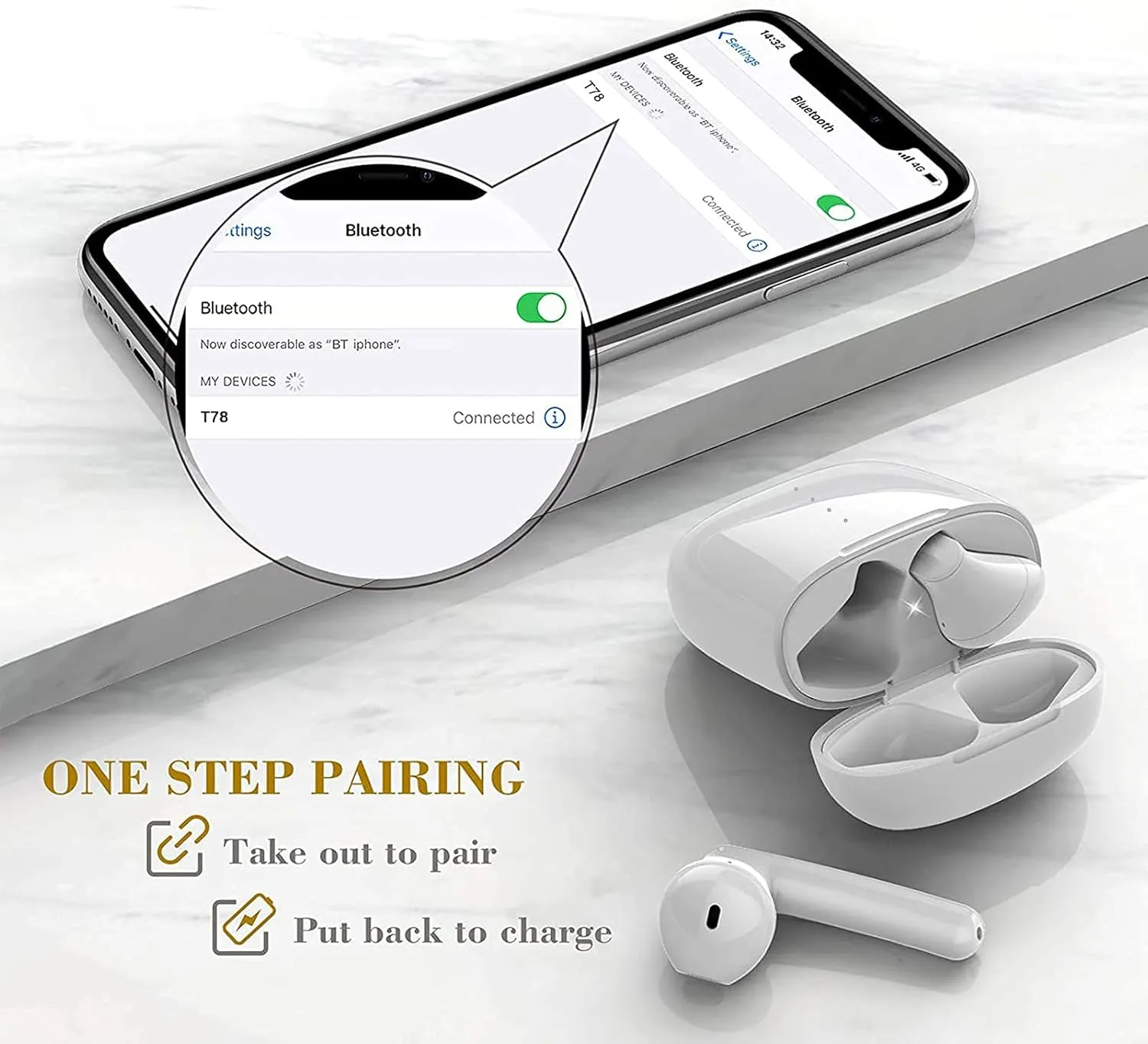 Wireless Earbuds Bluetooth 5.0 Headphones with Charging Case, IPX8 Waterproof, 3D Stereo Airpods in-Ear Ear Buds Built-in Mic, Open Lid Auto Pairing for Android/Samsung/Apple iPhone (White)