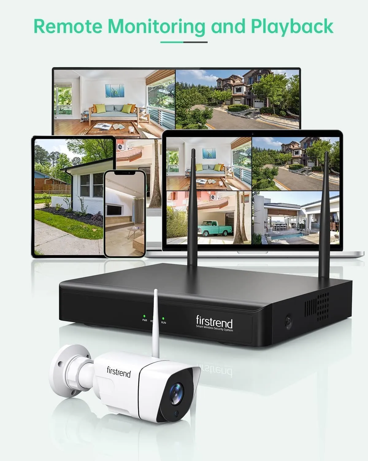 Wireless Security Cameras System, Firstrend 5MP Continuous Recording Ultra HD 8 Camera for Home Surveillance with 8CH NVR 3TB Hard Drive Night Vision Motion Detection App for Indoor Outdoor Business