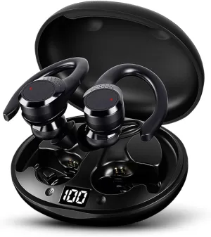Wireless Workout Earbuds Over Ear Earbuds 10H Single Playtime with Power Display, IPX6 Waterproof Wireless Earbuds Running Comfortable Premium Sound Gym Headphones (Black)
