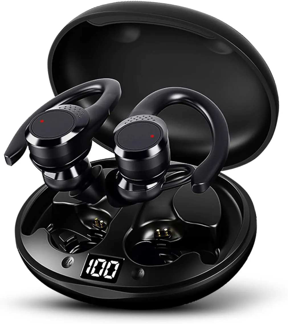 Wireless Workout Earbuds Over Ear Earbuds 10H Single Playtime with Power Display, IPX6 Waterproof Wireless Earbuds Running Comfortable Premium Sound Gym Headphones (Black)