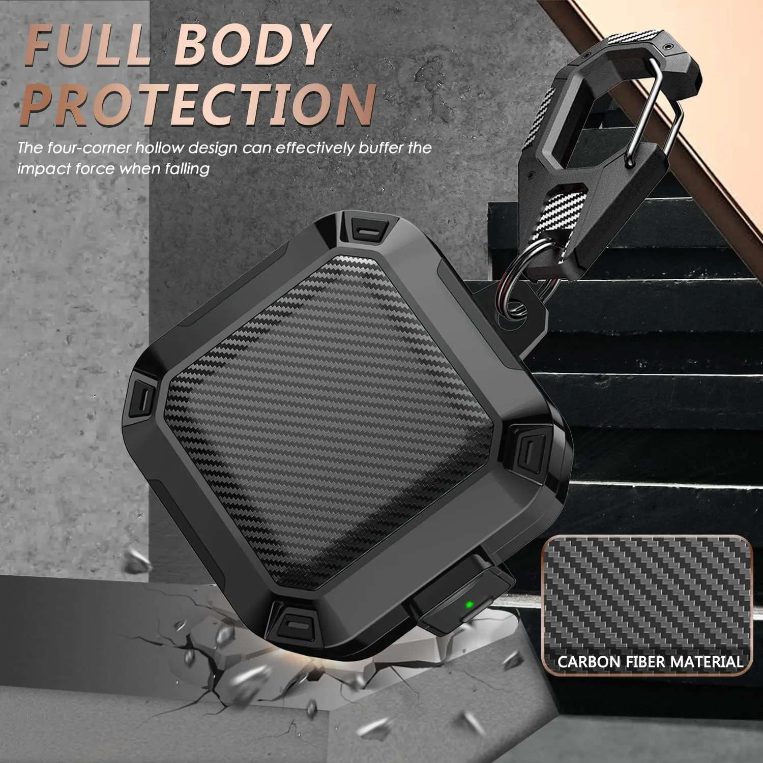 with Safety Lock Carbon Fiber for Beats Fit Pro Case Cover 2021,Shock-Absorbing Beat Fit Pro 2 Protector with Keychain/Zipper Storage Bag/Cleaner Kit - Black
