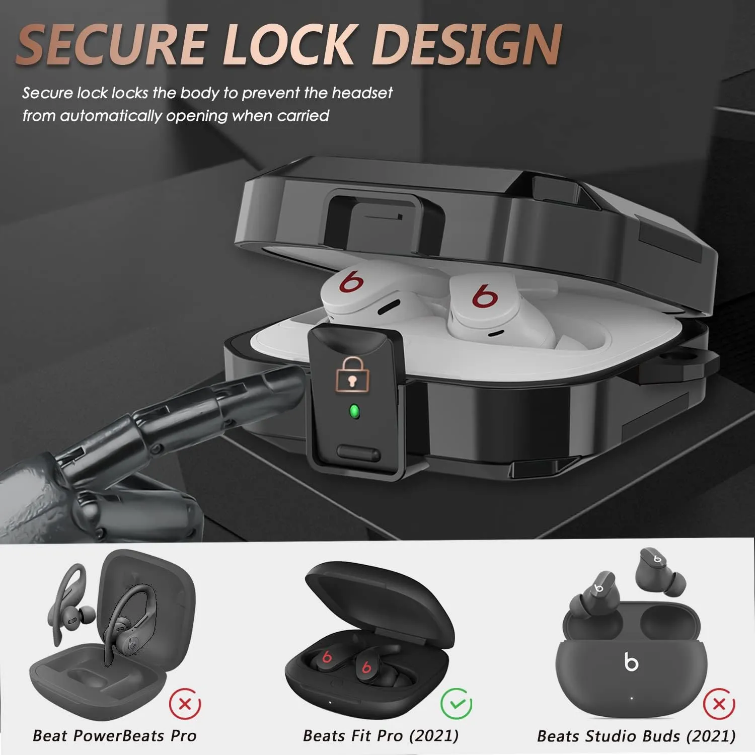 with Safety Lock Carbon Fiber for Beats Fit Pro Case Cover 2021,Shock-Absorbing Beat Fit Pro 2 Protector with Keychain/Zipper Storage Bag/Cleaner Kit - Black
