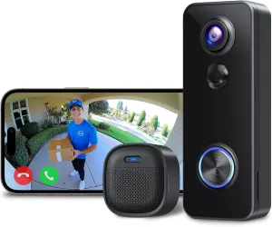 XTU Wireless Video Doorbell Camera, 180 Head-to-Toe Video, Live View with Two-Way Talk, 2.4G Wi-Fi Doorbell Camera with Chime, Local/Cloud Storage, Human Detection, Works with Alexa & Google Home
