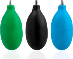 Yakamoz 3Pcs Metal Tip Camera Air Blower Blaster - Manual PVC Bulb Air Pump Dust Cleaner for Coffee Grinder, Camera Lens,CCD Sensor, Keyboard, Watch Dust Cleaning Tool (Black, Blue, Green)