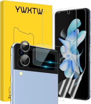 YWXTW for Samsung Galaxy Z Flip 4 5G EPU Screen Protector 2 Pack and Camera Lens Protector 3 Pack Tempered Glass, HD Clear Full Coverage Case Friendly