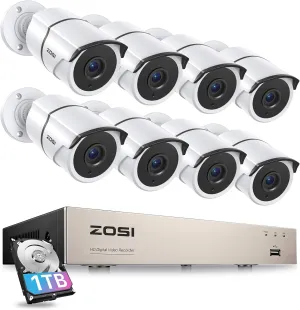ZOSI 3K Lite Home Security Camera System with Audio,AI Human/Vehicle Detection,Night Vision,8 Channel H.265  CCTV DVR with 1TB HDD,8pcs 1920TVL Indoor Outdoor Surveillance Cameras,for 24/7 Recording